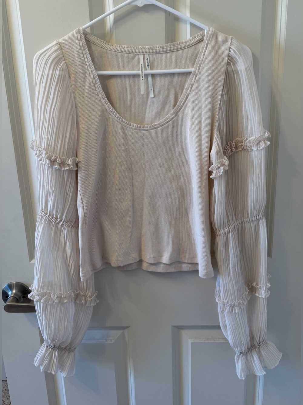 By Anthropologie Long-Sleeve Victorian Ruffled Top in Cream, Size Small - Picture 4 of 10